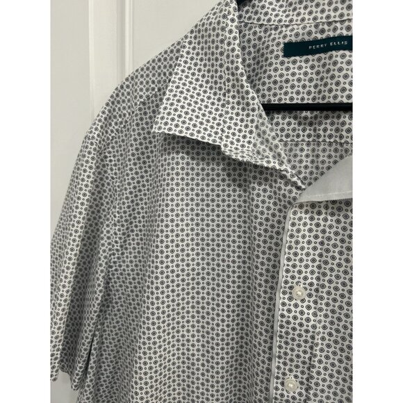 Perry Ellis Short Sleeve Button-Down Shirt White Black Geometric Print Sz 2X - Picture 4 of 9
